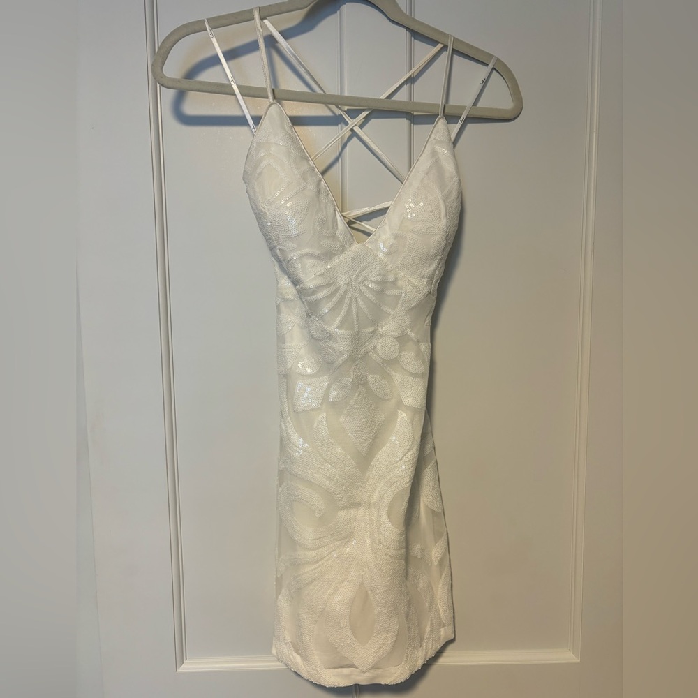 Lulus white sequins mini bodycon dress